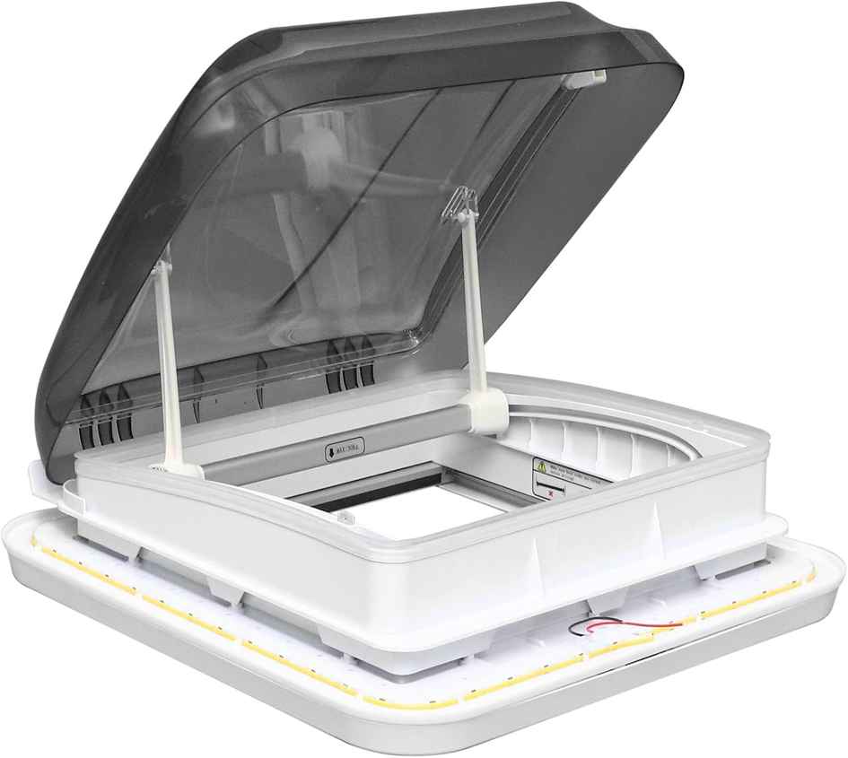 Camper Window 21 x 20.1 Inch RV Skylight with LED, Sun Blinds & Screen - RV Caravan Trailer Skylight Roof Vent Hatch - 15.8 x 15.8 Inch Cut Out